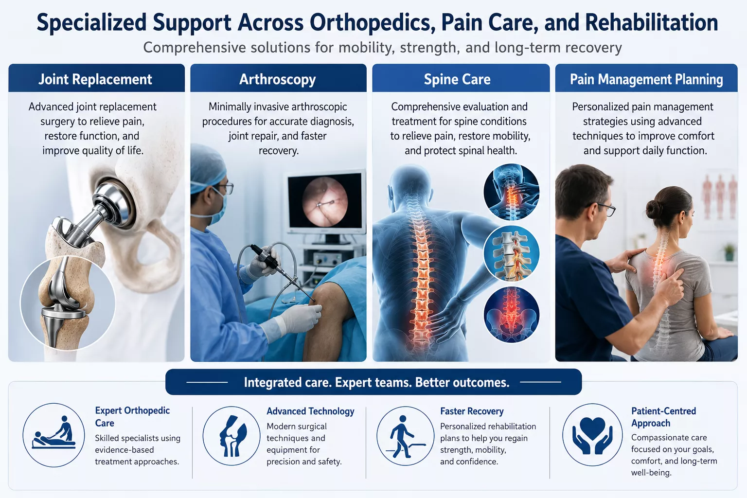 Joint replacement arthroscopy spine care and pain management planning