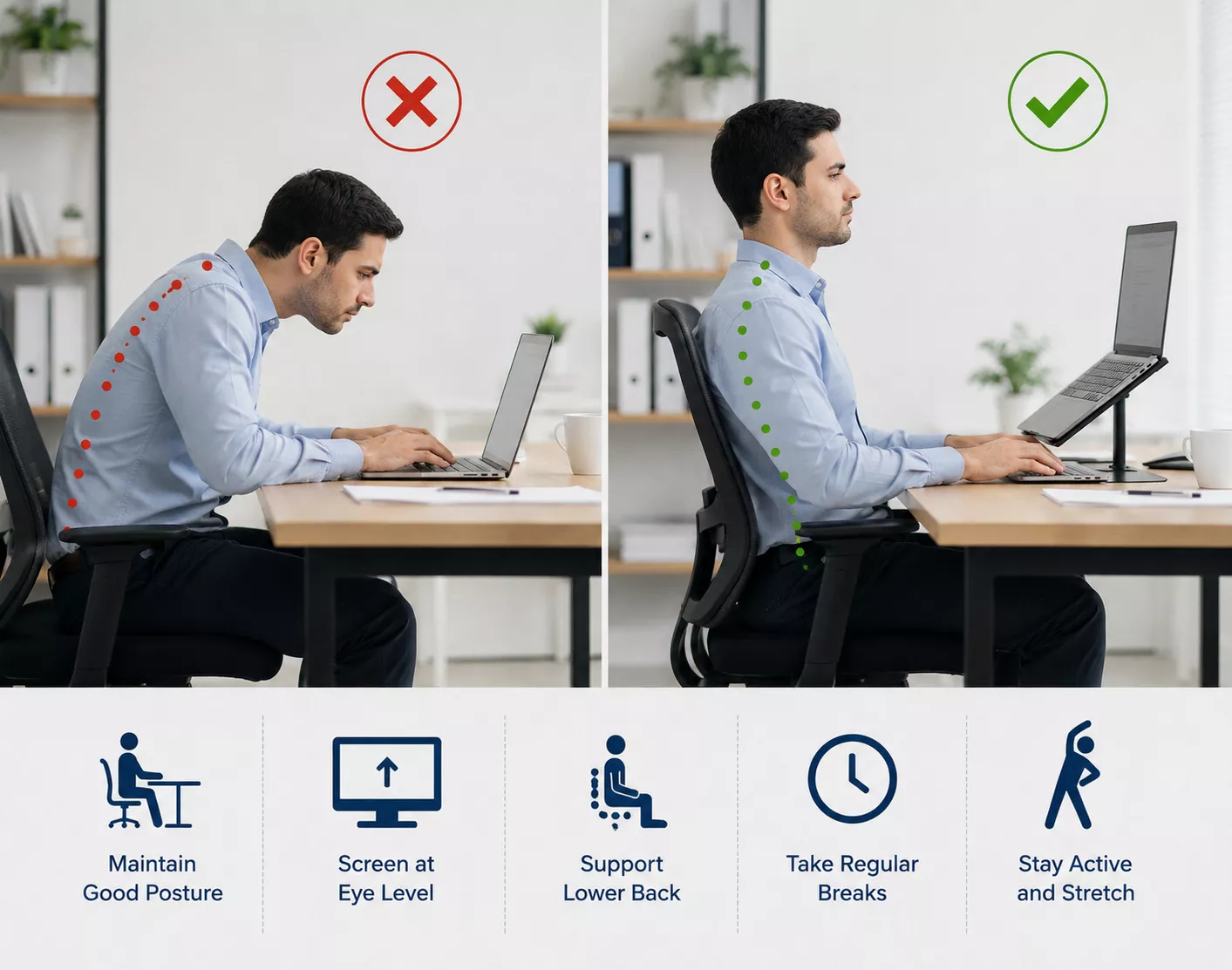 Work and posture support for back pain